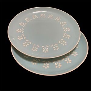 Harkerware Petit Fleurs Sky Blue Dinner Plates, Oven Proof Set of 2 Harker USA
